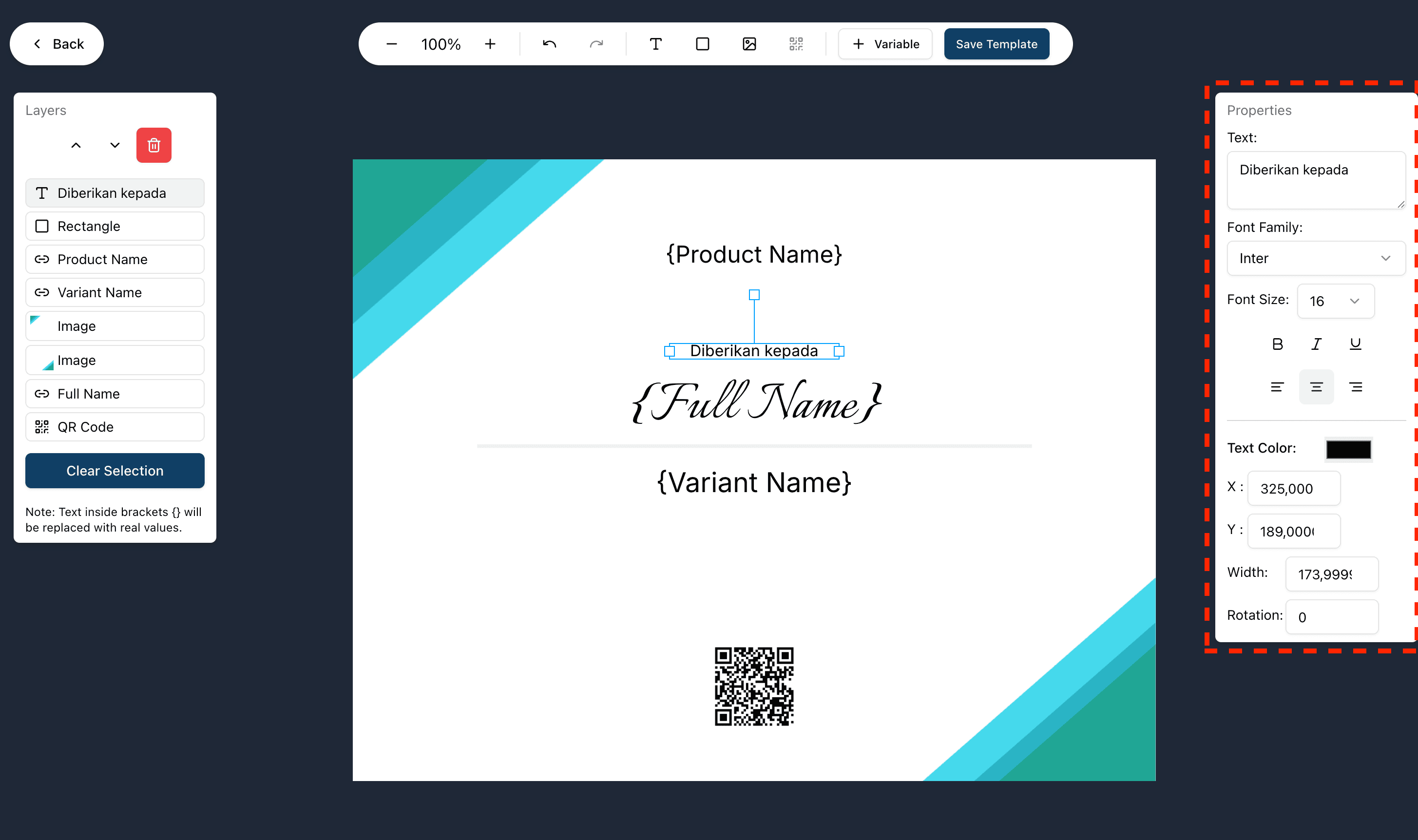 properties panel section