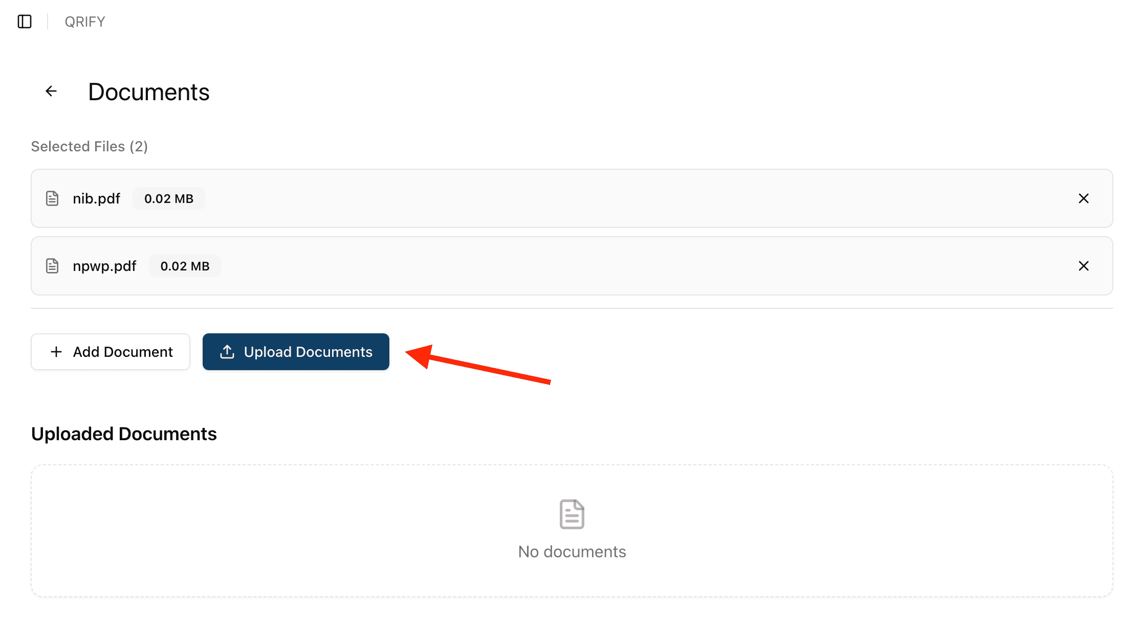 click upload document