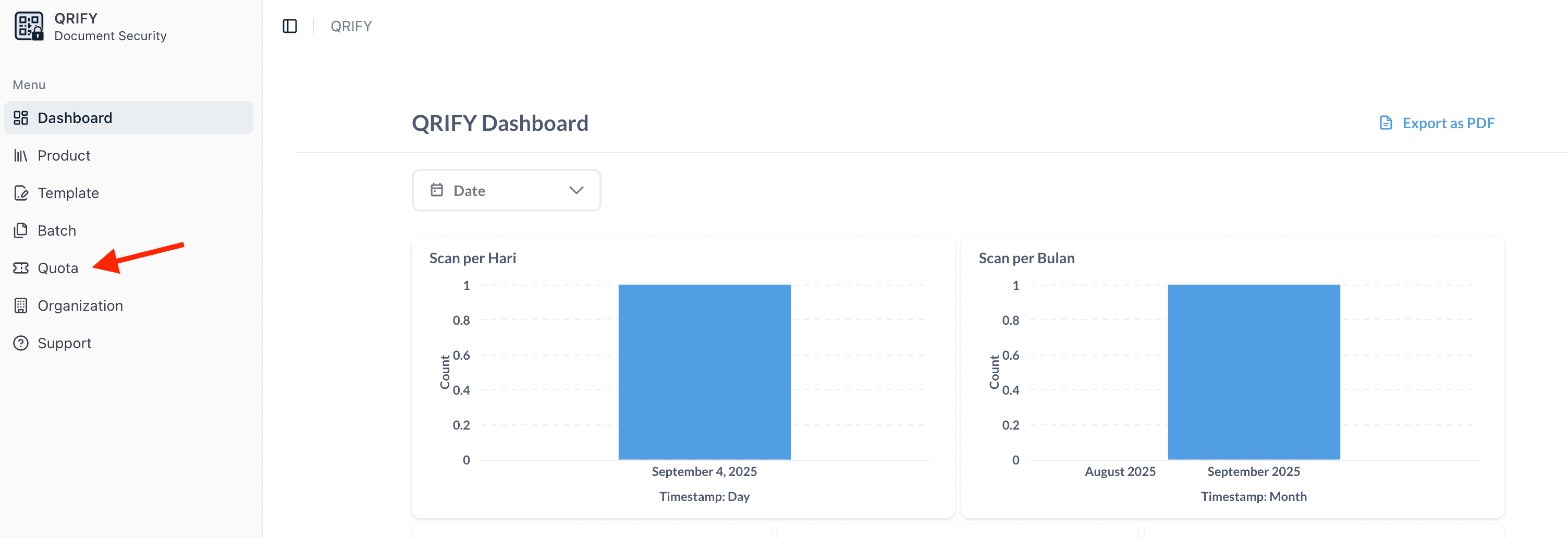 navigate to quota page